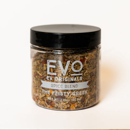 Jar of EVO spice blend on a white background