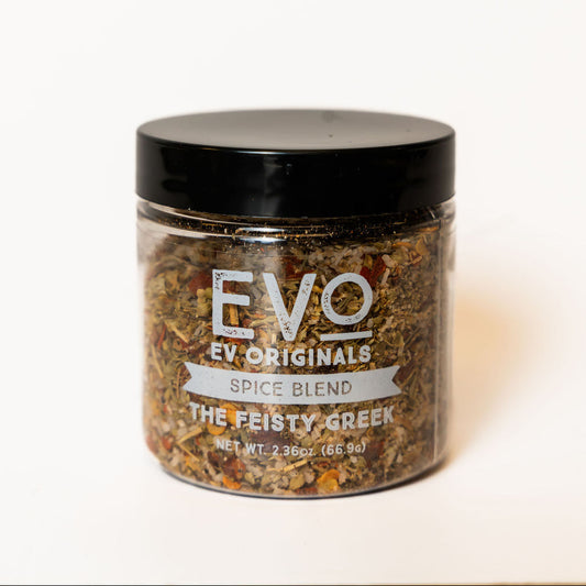 Jar of EVO spice blend on a white background
