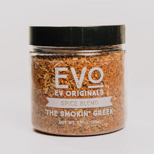 Jar of Evo Spice Blend on a light gray background