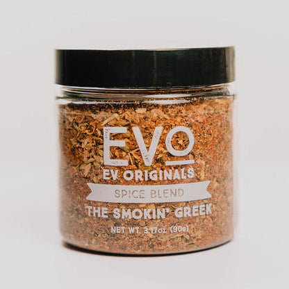 Jar of Evo Spice Blend on a light gray background