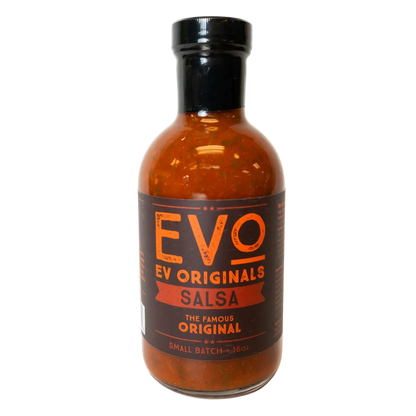 Bottle of Evo Originals Salsa on a white background